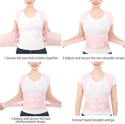 Posture Corrector for Women and Men, Full Back Brace for Posture Support, Adjustable Shoulder Straightener with Waist Belt, Breathable Upper Back Brace for Hunchback Posture, Daily Back Support Pink, X-Large