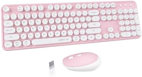 UBOTIE Colorful Wireless Keyboard and Mouse Combo (Pink-White)