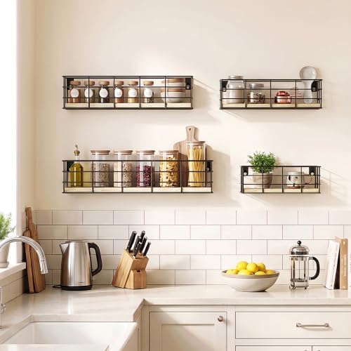 Fixwal Wire Frame Floating Shelves for Wall 4 Different Sizes Light Brown