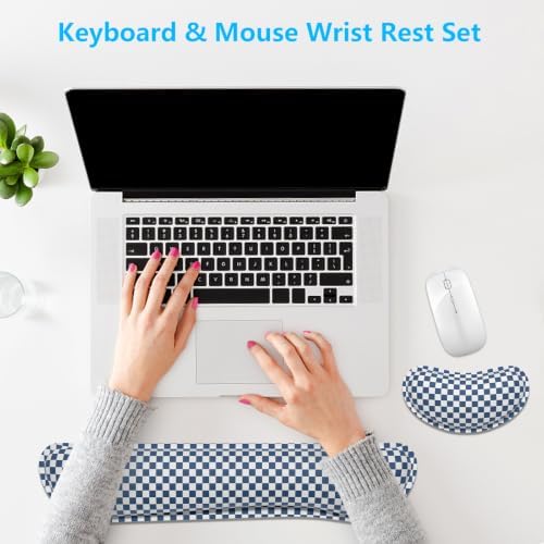 Dapesuom Enlarge Keyboard Wrist Rest, Memory Foam Wrist Cushion for Support, Cute Typing Pain Relief Keyboard Mouse Pad Rests Set with Non-Slip Base for Gaming Laptop Office Computer, Dark Navy