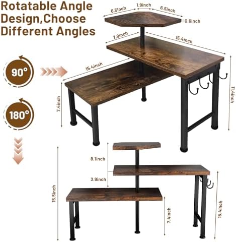 Kitchen Countertop Organizer, 3 Tier Moveable Corner Shelf Kitchen Shelf with Hook, Countertop Organizer for Bathroom, Spice Rack, Bookshelf, Coffee Area, Dresser Table (Brown)