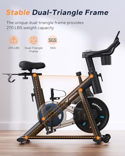 MERACH Exercise Bike, Magnetic Friction Stationary Bike for Home with APP