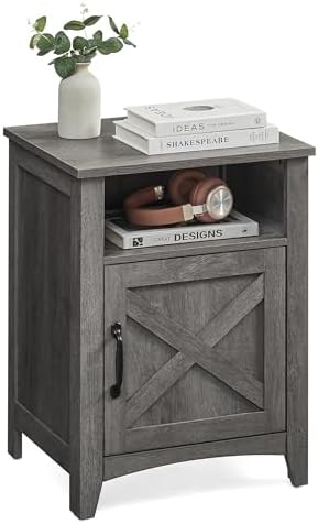 VASAGLE Farmhouse Nightstand with Barn Door, Bedside Table for Bedroom