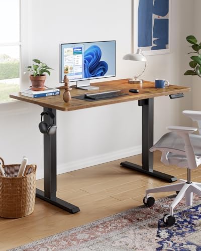 HUANUO 55x27 Inch Electric Standing Desk, Height Adjustable, Rustic Brown