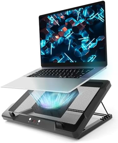 DEPGI Laptop Cooling Pad, Laptop Cooler Stand with 5.5" Movable Fan Easy to Clean, Auto Temp Sensor & 3-Speed Manual Control, Ultra Quiet ≤40dB for 14–17.3 Inch Laptops，Black