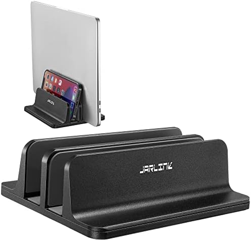 JARLINK Double Vertical Laptop Stand, Adjustable Aluminum Desk Dock, Black