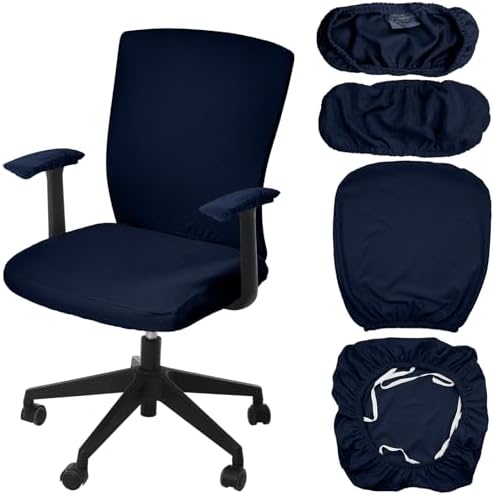 4 Pcs Office Chair Covers Set Computer Armrest Slipcover Seat, Navy Blue