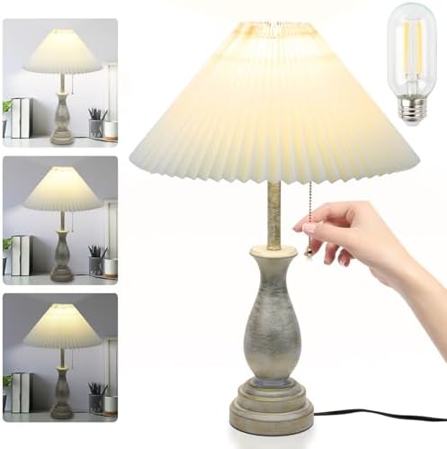 LALISU Farmhouse Table Lamp with Pull Chain Switch 3-Way Table Lamp Rustic