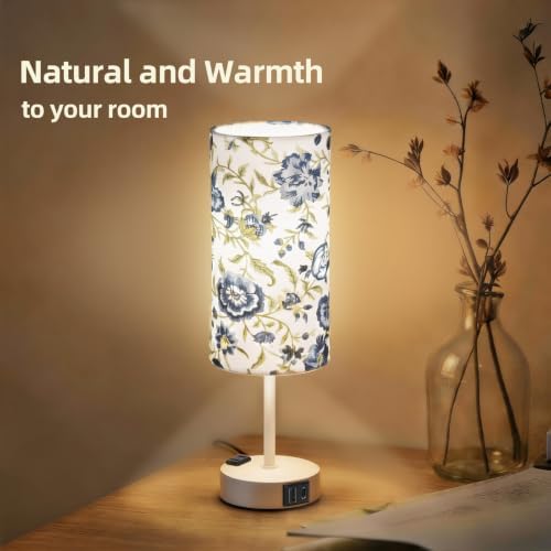 Table Lamp, Dimmable Touch, AC Outlet, USB A+C (Printed&White)