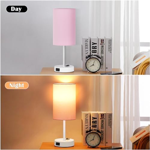 ZJOJO 13.8'' Pink Small Table Lamp Set of 2 for Bedroom Bedside, AC Outlet