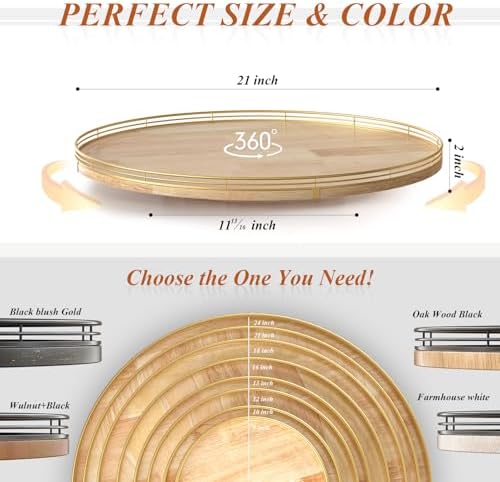 AMH 21-Inch Extra Large Lazy Susan with Oak Base and Gold Iron Rail