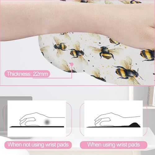 Cute Bee Mouse Pad with Wrist Rest Set, 3-in-1 Wrist Support Mousepad Set, Gaming Mat Pad with Anti-Skid Base,Ergonomic Memory Foam Mouse Pad Set for Women, Office, Typing, Gaming