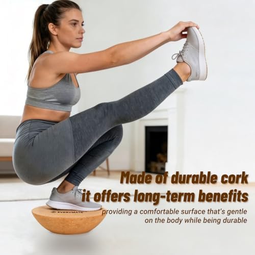 EVERYMATE Cork Balance Board Kit, Foot & Ankle Strengthener with Massage Roller/Ball,Balance Board Half & Half-Moon Ball, for Enhance Mobility & Prevent Falls Improve Foot Function for Home/Office/Gym