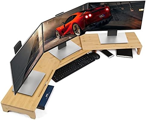 Nnewvante Monitor Stand Riser 60 inch Bamboo Dual Monitor Stand for Desk