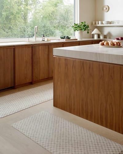 House of Noa Nama Standing Mat – Anti-Fatigue Cushioned Kitchen Mats for Floor | Ergonomic Bounce-Back Foam Kitchen Mats | Anti-Fatigue Mats for Kitchen & Standing | Checker Almond | 22" x 54"