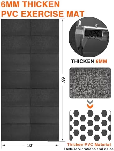 Treadmill Mat, 5'x2.5'/5.6'x2'/6.5'x3'/8'x3',6mm Thickness Exercise Equipment Mat for Carpet Hardwood Floors, Compatible with Walking Pad,Spin Bike,Elliptical Trainer,Rowing Machine