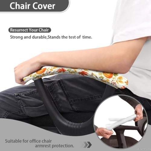 Pumpkin Maple Leaf Printed Office Chair Arm Covers Set of 2, Removable Office Gaming Chair Arm Rest Slipcovers with Elastic Edge, Soft Elastic Computer Chair Arm Covers, Easy to Install
