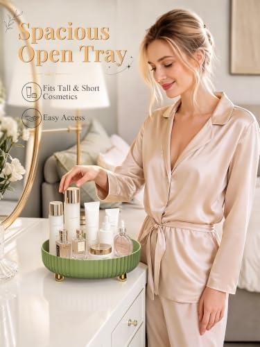 360 Rotating Makeup Organizer - Perfume Vanity Skincare Tray Green