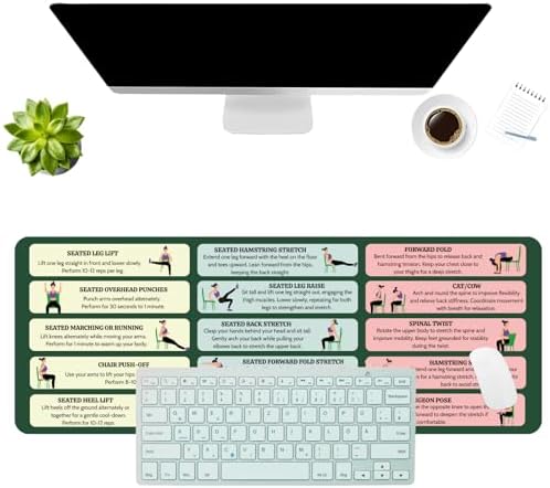 Desk Mat with Chair Yoga Guide, Large Mouse Pad for Keyboard and Mouse, 31.5"x11.8" Extended Office Desk Pad with Stitched Edges, Non-Slip Rubber Base Desktop Accessories for Office