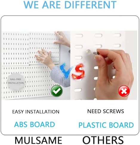 MULSAME Pegboard Combination Kit, Wall Mounted Storage Set with 8 Pegboards & 28 Accessories Hanging, Peg Boards Organizer for Walls Display, Crafts Organization, Kitchen Organizer, 22" x 44" White