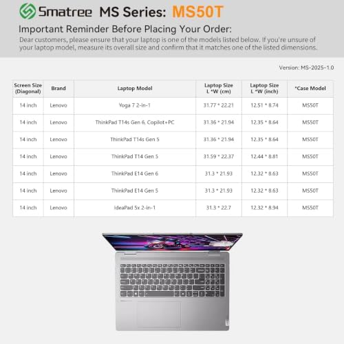 Smatree MS50T Hard EVA Protective Sleeve Case with Stand Compatible for 14 inch Lenovo Yoga 7 2-in-1, for Lenovo IdeaPad 5X 2-in-1, for ThinkPad T14s/T14 Gen 6/5, for ThinkPad E14 Gen 5/6 Sleeve