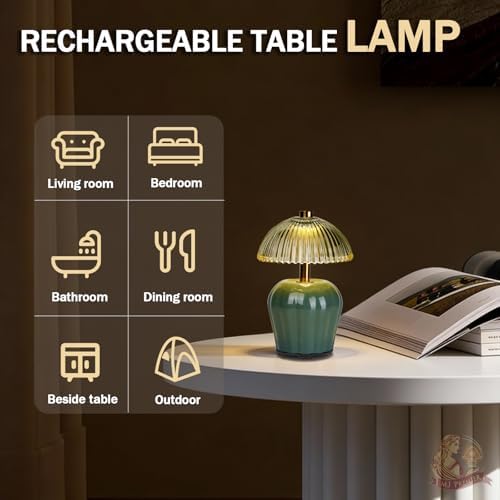 MJ PREMIER Rechargeable Table Lamp, Small Cordless Lamp with Timer, Green