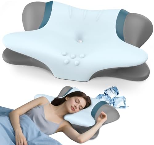 Cervical Pillow for Neck Pain Relief, Ergonomic Neck Pillow for Sleeping, Orthopedic Contour Side Sleeper Pillow for Neck Support, Memory Foam Pillows for Back Stomach Sleepers (Light Blue)
