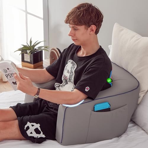 cooloo8 Reading Pillow with Armrests – Extra Large Memory Foam Gaming Pillow for Adult, Lap Desk for Laptop, Arm Rest for Working, Crocheting, Playing Game or Siting in Bed, Floor, Sofa, (Grey)