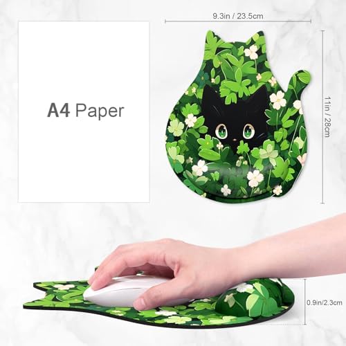 Ergonomic Mouse Pad with Wrist Rest, Cute Cat Memory Foam Padded Pain Relief Non-Slip Wrist Support Mouse Mat for Gaming Work Computer Laptop, Funny Office Supplies Desk Accessory, Cat in Leaf