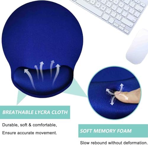 Mouse Pad with Wrist Support, Ergonomic Mouse Pad with Memory Foam Wrist Rest Cushion, Non-Slip Rubber Base Gaming Mice Pad for Home Office Computer Laptop, Blue