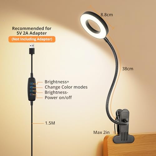 Woputne Desk Lamp Clip on Light for Bed Book Reading (Black)