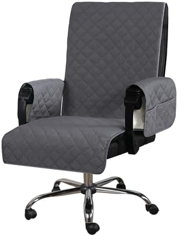 H.VERSAILTEX Water-Resistant Office Chair Protector – Universal High-Back Cover with Non-Slip Buckles, Fits Executive & Desk Chairs (Grey/Beige, Washable)