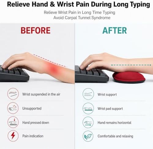 Keyboard Wrist Rest and Mouse Wrist Rest Set - Ergonomic Memory Foam Wrist Cushion - for Wrist Support on Computer, Laptop, Office, Playing Games, Typing Relieves Wrist Pain Red