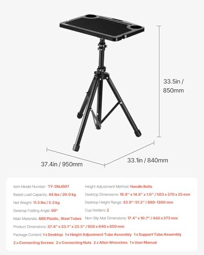 VEVOR Cycling Desk, Adjustable Bike Trainer & Treadmill Desk with Triangle Support, Non-Slip Multi-Slot Bike Trainer Fitness Desk with Handle Bar, Fit for Home Office Exercise