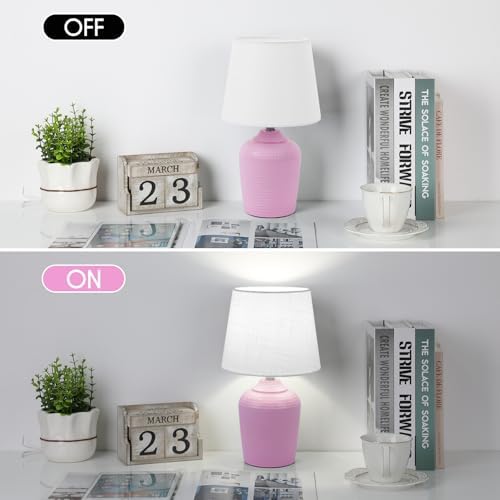 11.8’’ Small Table Lamps Set of 2 for Bedroom Kid’s Room, White & Pink