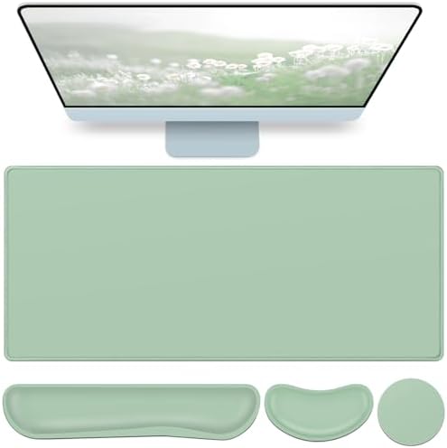 Desk Mat Green, Large Gaming Mouse Pad with Wrist Rest, 4in1 XXL