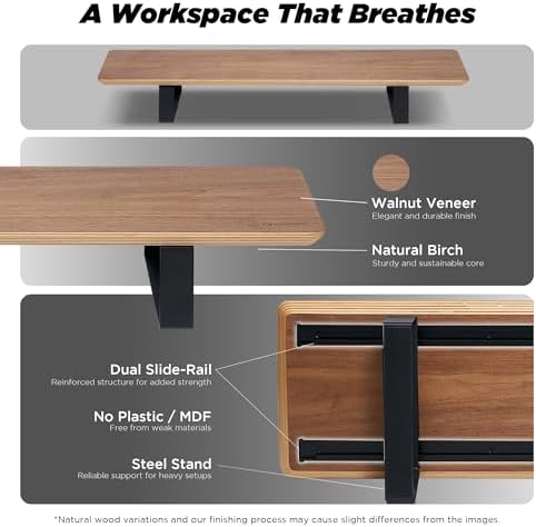 ULTRARM Moodular Wooden Monitor Stand Desk Organizer, Standard 33.4" Walnut