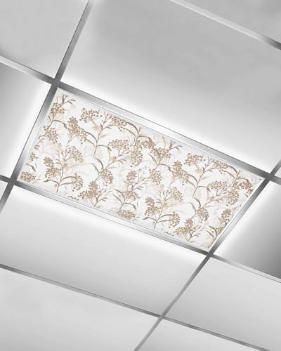 Brown Flower Magnetic Fluorescent Light Covers for Ceiling Lights 2 x 4 Feet,Spring Summer Retro Garden Herb Pastel Plant Office Classroom Kitchen Drop Ceiling Light Covers Lighting Filter 1 Pack