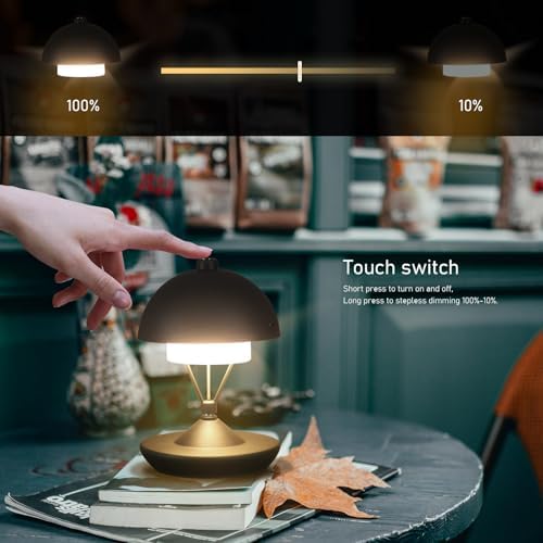 Modern Table Lamp Cordless Portable Desk Lamp, 2700K Stepless Dimming Rechargeable Battery Operated LED Lights for Bedroom, USB-C Charging, Restaurant/Bar/Night Light/Gifts (Sand Black)