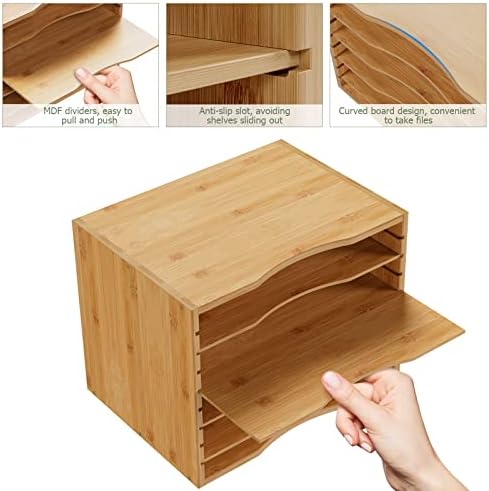 Bamjoy Bamboo 5 Tier Desktop Organizer, Paper Organizer Mail Sorter, File Holder Letter Document Storage with Adjustable Shelves for School Home Office, Natural