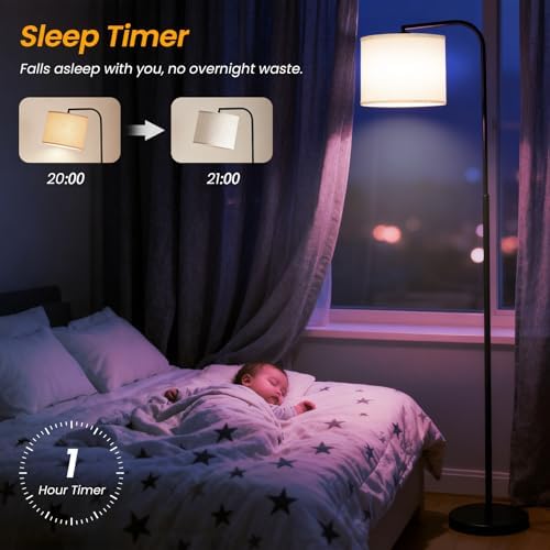 Arc Floor Lamp with Remote and Dimmable Black lamps for Living Room