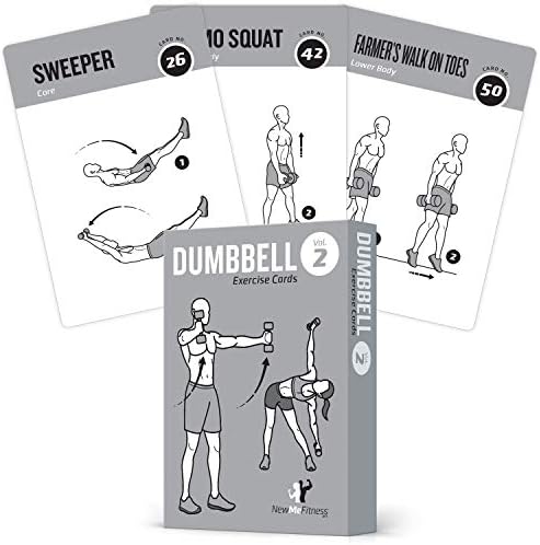 NewMe Fitness Dumbbell Workout Cards - 50 Exercise Cards for Home Training