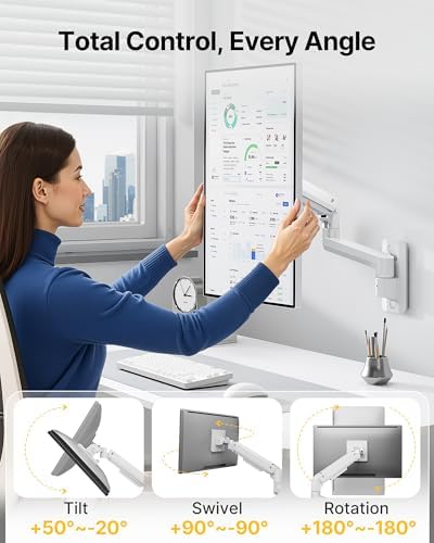 monTEK Single Monitor Wall Mount, 17–49" Gas Spring Arm, Up to 44 lbs，White