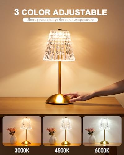 Nusogon 2 Pack Cordless Crystal Table Lamps, Rechargeable Touch Lamp