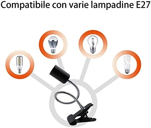 Clip Desk Lamp Socket 2 Pack Flexible Gooseneck Lamp Stand Clip-On with Switch Plugs Clip on Light with Flexible Neck Portable Clip on Light Metal Clip Holder Desk Study Clamp Lamp