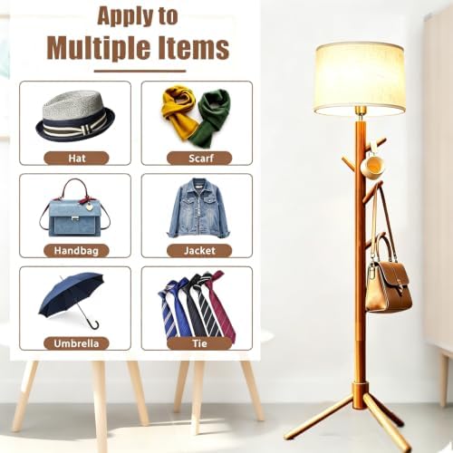 Coat Rack Floor Lamp, 2-in-1 Entryway Tall Lamp 3 Color Dimmable 58.8" Standing Lamps with 4 Hooks & Triangular Base for Living Room Corner, Bedroom, Small Apartments & Foyers