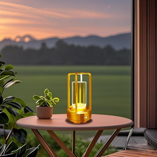 Rechargeable Table Lamp, 4000mAh Battery-Operated Cordless (Gold-2)