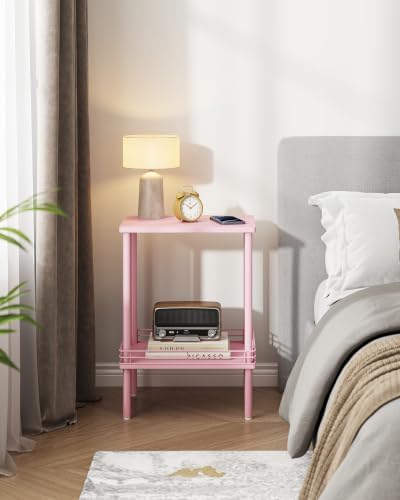 DGSANDGO Modern Small Side Table with Storage, 2-Tier Pink End Table