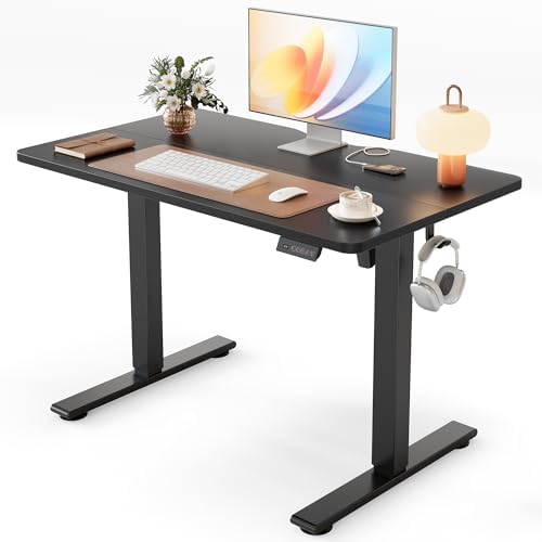Cubiker 40 x 24 Inch Standing Desk, Stand up Height Adjustable Home Office Electric Table, Sit Stand Desk with Splice Board, Black Frame & Black Desktop