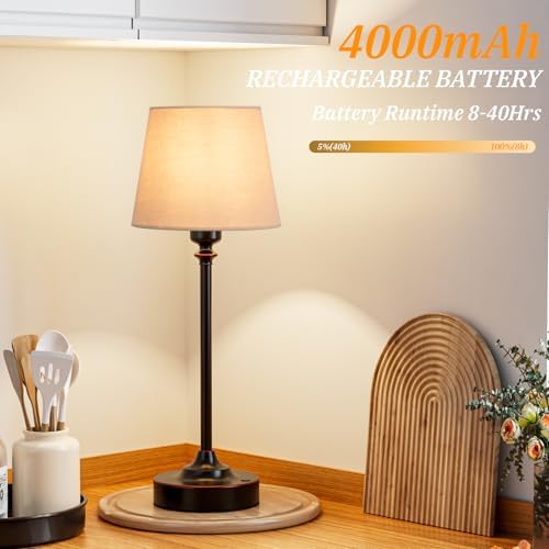 Cordless Table Lamp Rechargeable Bronze - 2 Pack Brass 4000mAH Battery Operated Lamp for Decor, 3000K Stepless Dimming Touch Control Wireless Lamp for Bedroom, Dining Table, Counter, Living Room